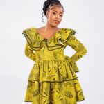 Yellow Ankara Ruffle Collar Tiered Mini Dress thumbnail 1