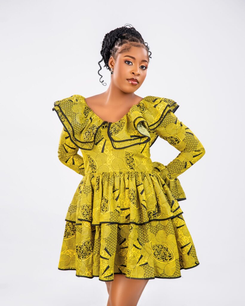 Yellow Ankara Ruffle Collar Tiered Mini Dress