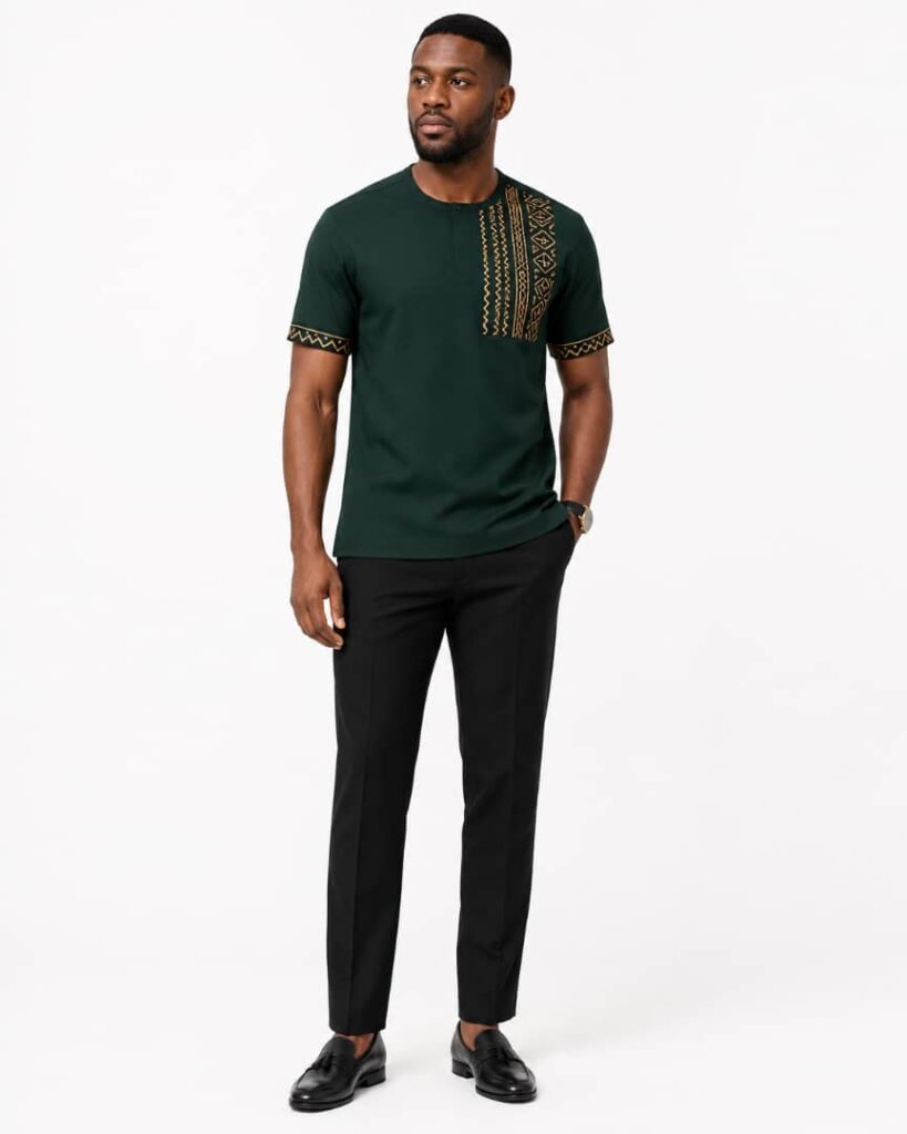Ankara Embroidered Green T-Shirt alternate view