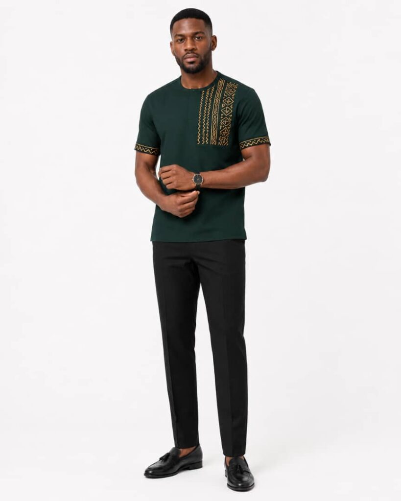 Ankara Embroidered Green T-Shirt