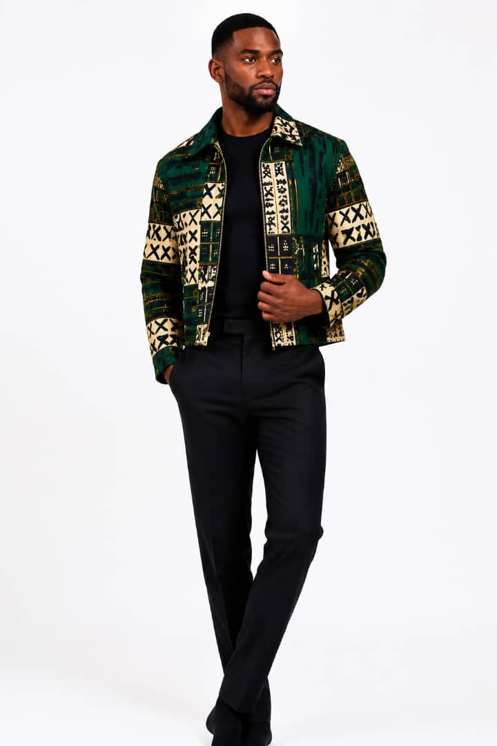 Ankara Mudcloth Collared Jacket fit assistant image