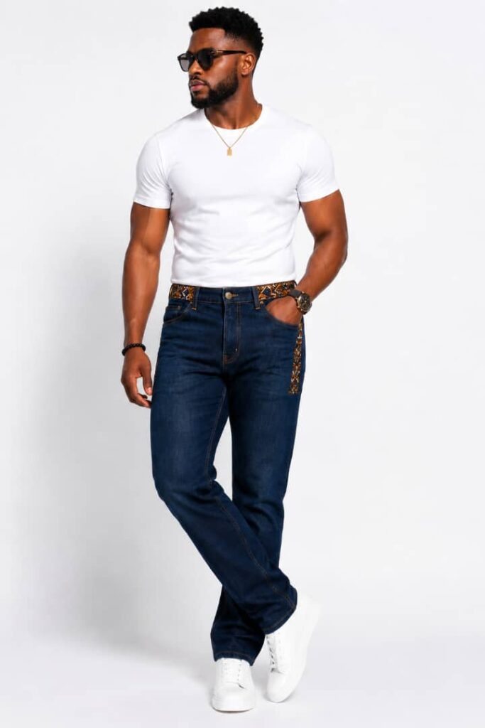 Ankara Trim Straight-Leg Jeans