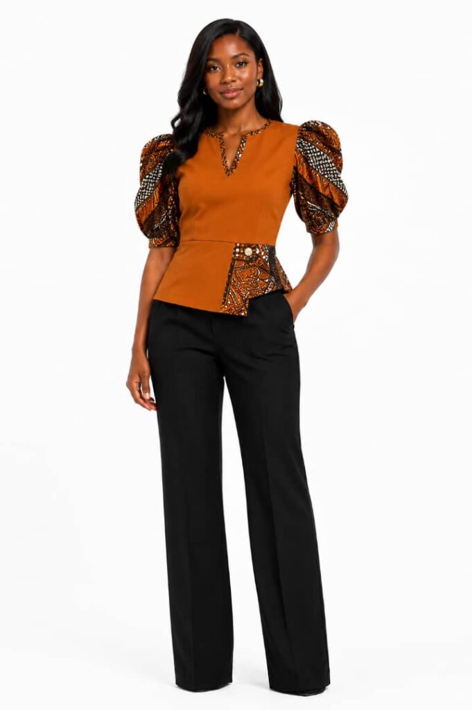 Ankara Puff Sleeve Peplum Top alternate view