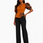 Ankara Puff Sleeve Peplum Top thumbnail 1