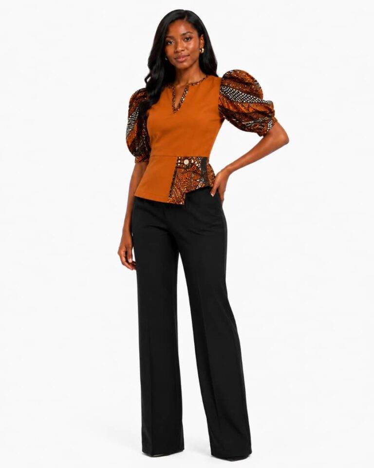 Ankara Puff Sleeve Peplum Top fit assistant image