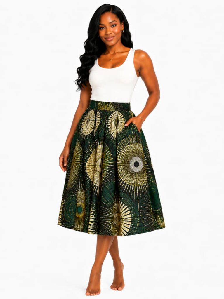 Ankara Sunburst Flared Midi Skirt alternate view