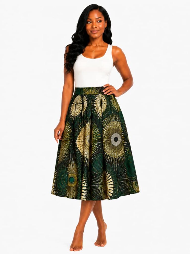 Ankara Sunburst Flared Midi Skirt