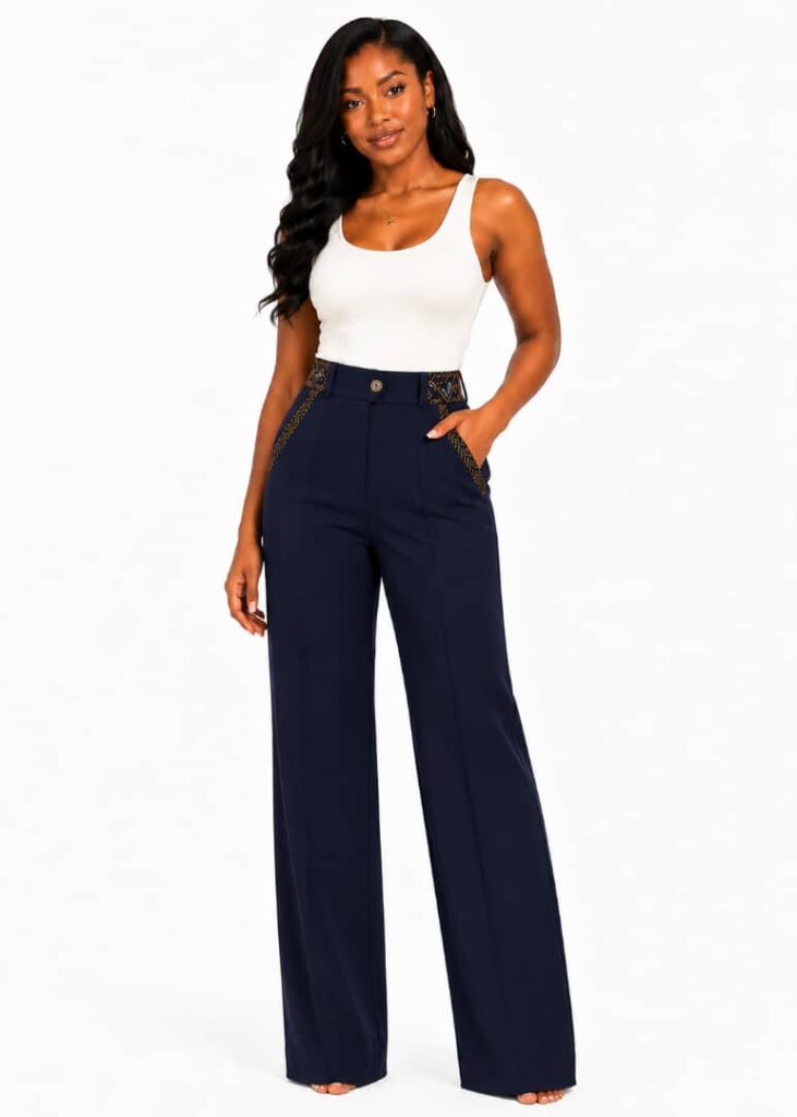 Ankara Trim Navy Wide-Leg Trousers alternate view