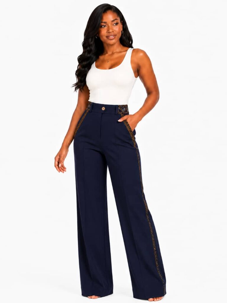 Ankara Trim Navy Wide-Leg Trousers fit assistant image