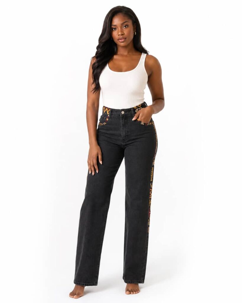 Ankara Trim Straight-Leg Black Jeans alternate view