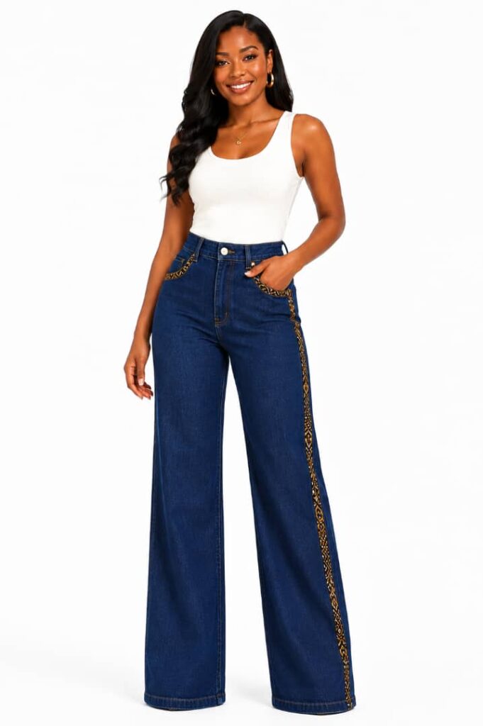 Ankara Trim Wide-Leg Jeans alternate view