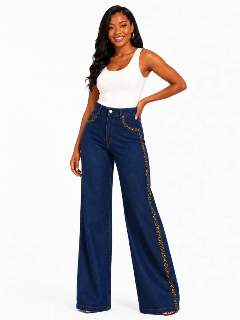 Ankara Trim Wide-Leg Jeans fit assistant image