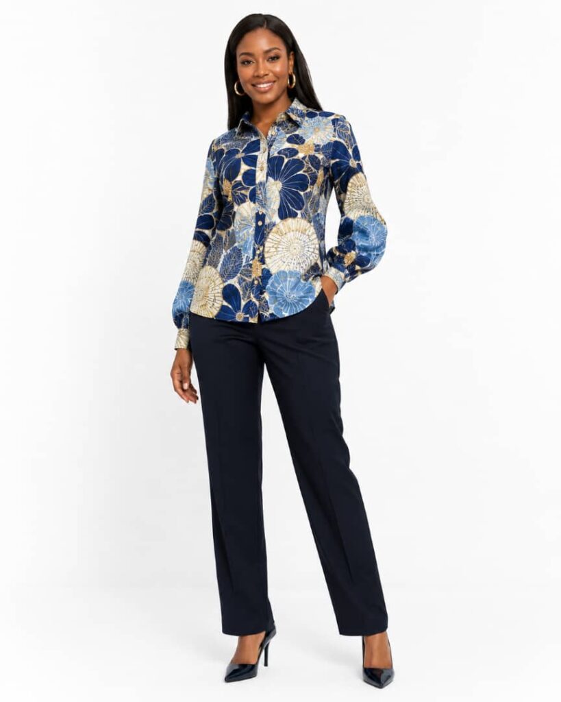 Blue Gold Floral Print Shirt alternate view