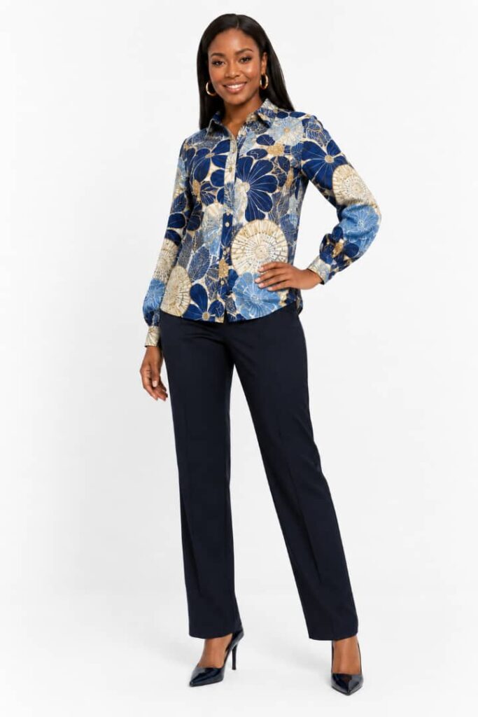 Blue Gold Floral Print Shirt