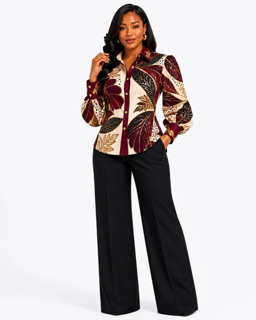 Burgundy Gold Leaf Print Shirt alternate view