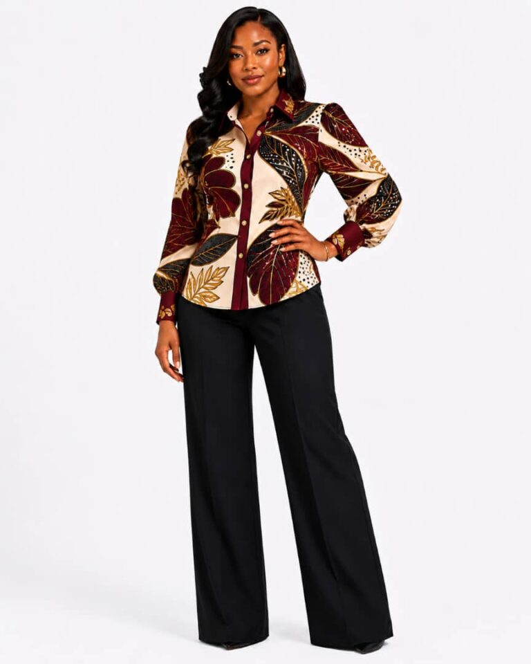 Burgundy Gold Leaf Print Shirt fit assistant image